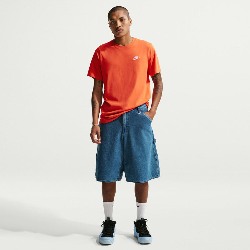 Men's coral orange crew-neck t-shirt with Nike logo at chest