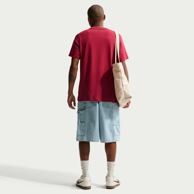 Men's deep red crew-neck T-shirt, plain back with straight hem.