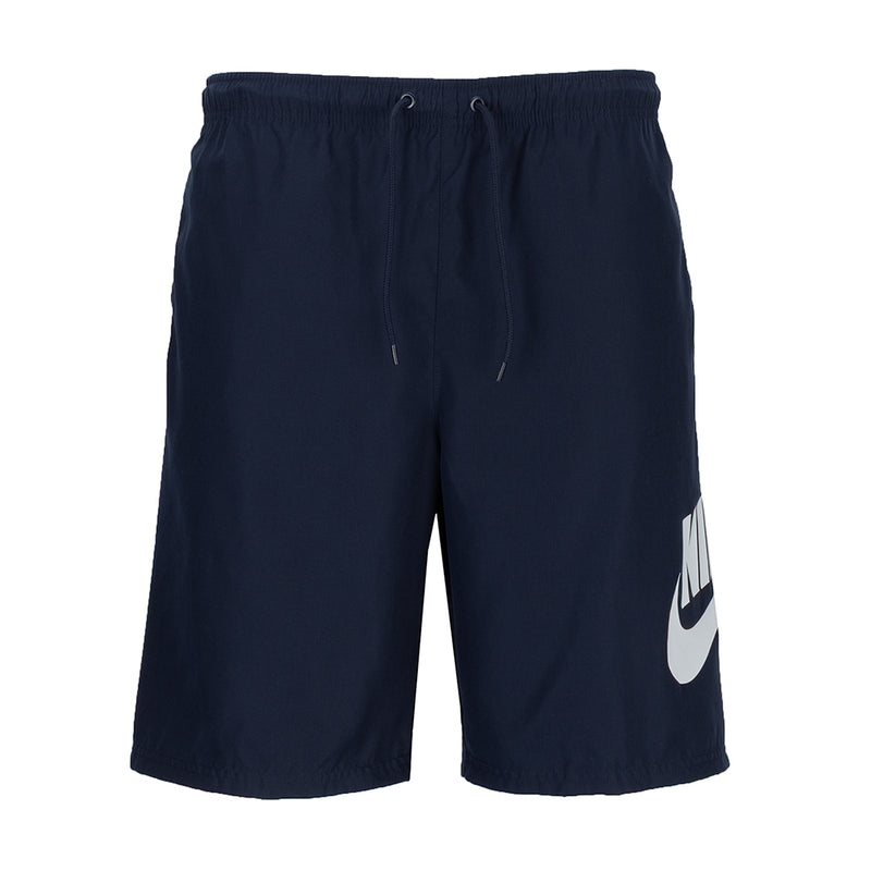Men's woven shorts in dark navy with elastic waist and drawstring, Nike side logo