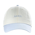 Unstructured strapback cap with curved light-blue bill and 'Just do it' front embroidery