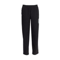Black youth fleece pants with elastic waistband and side logo on leg