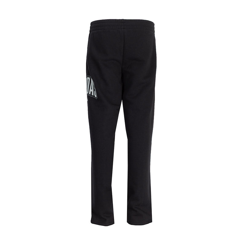 Black youth fleece pants with elastic waistband and small back logo