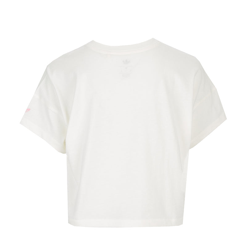 Youth off-white tee with small back neck logo