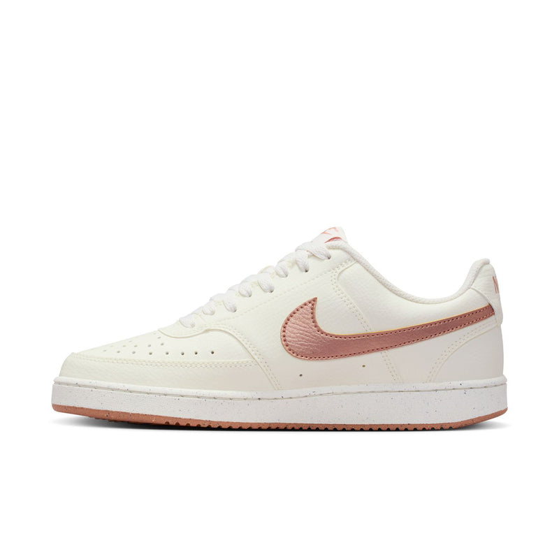 Women's sail low-top sneaker with rose-gold pink Swoosh and orange-brown rubber sole