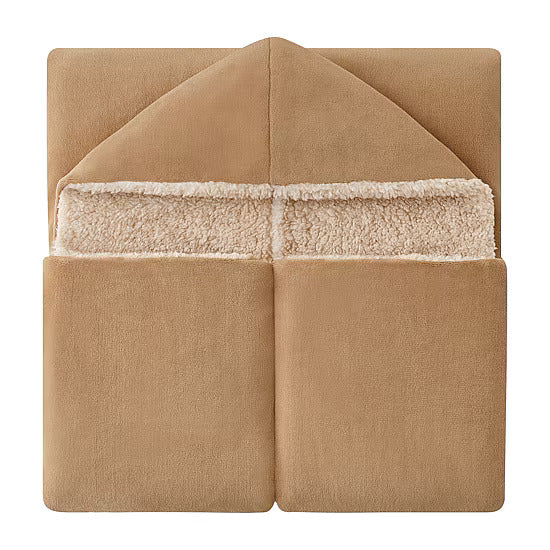 COZY HOODED THROW TAUPE