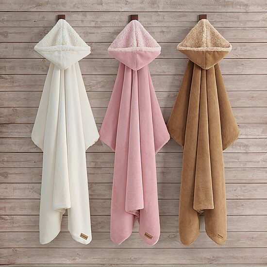 COZY HOODED THROW TAUPE