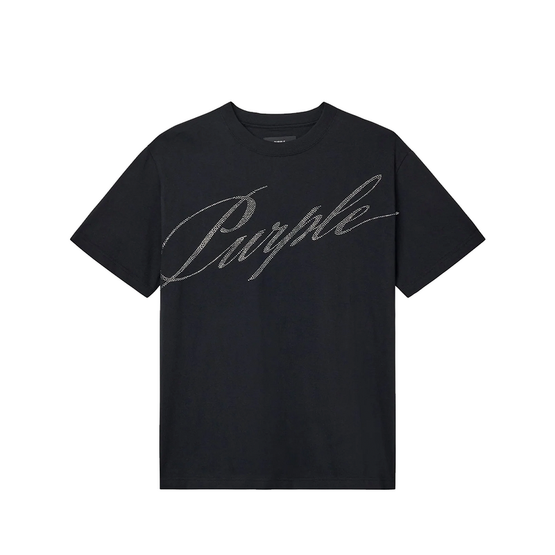 CRYSTAL SLANTED SCRIPT TEE BLACK