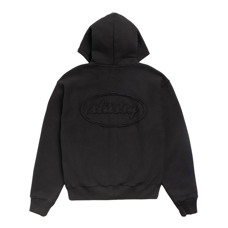 CURSIVE APPLIQUE ZIP HOODIE BLACK