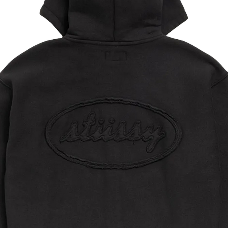 CURSIVE APPLIQUE ZIP HOODIE BLACK