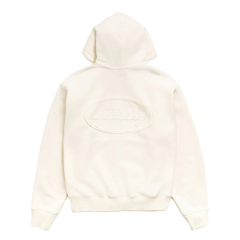 CURSIVE APPLIQUE ZIP HOODIE NATURAL