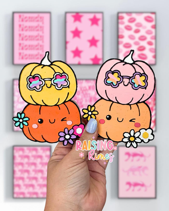 Cute Stacked Pumpkins w/ Flowers Silicone Mold