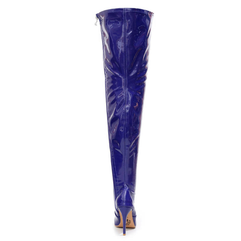 Devilla Size Inclusive - Blue Vegan Patent - Street Sole - Thigh Variant Six