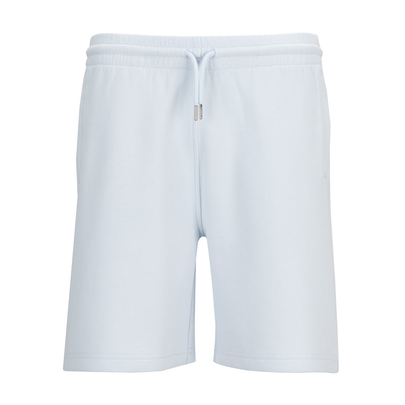 Youth double-knit shorts in light blue, elastic waistband and drawstring front
