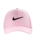 Pink structured performance cap with black Nike Swoosh logo, adjustable strapback