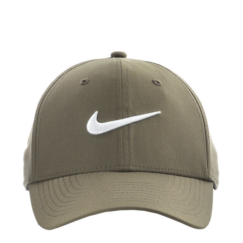 Nike structured strapback cap in medium olive with white Swoosh, front view