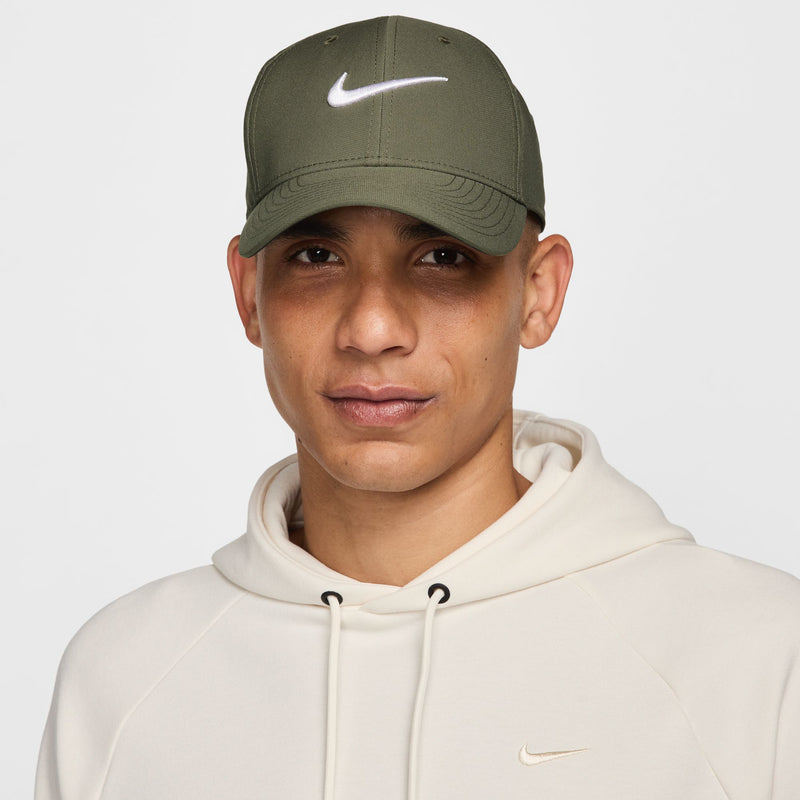 Nike medium olive cap with white Swoosh, front view