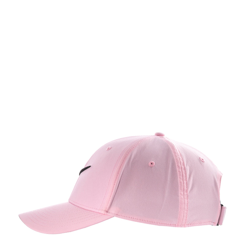 Light pink performance cap with black Nike Swoosh, curved brim and strapback