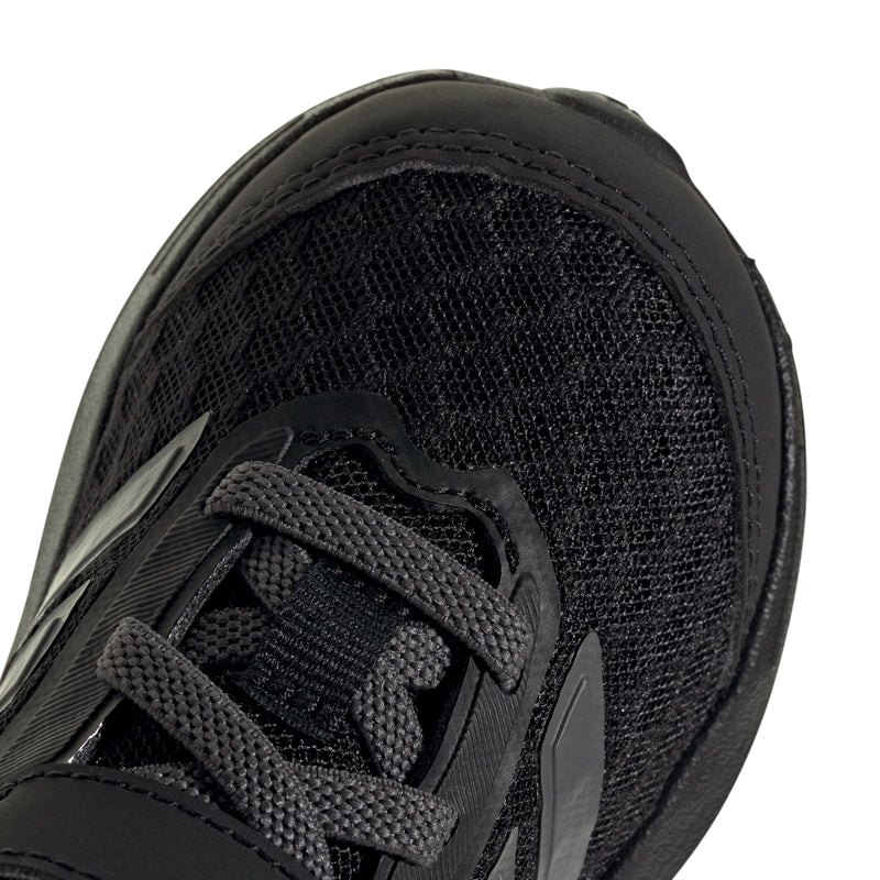 Kids black mesh sneaker upper with lace-up front and stitched overlay details