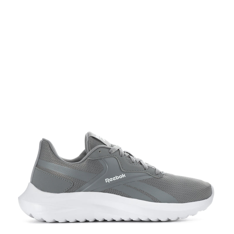 Youth lace-up sneaker in gray with white midsole and Reebok logo