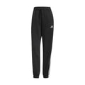 Women’s black loose track pants with white 3-stripe sides and elastic waistband.