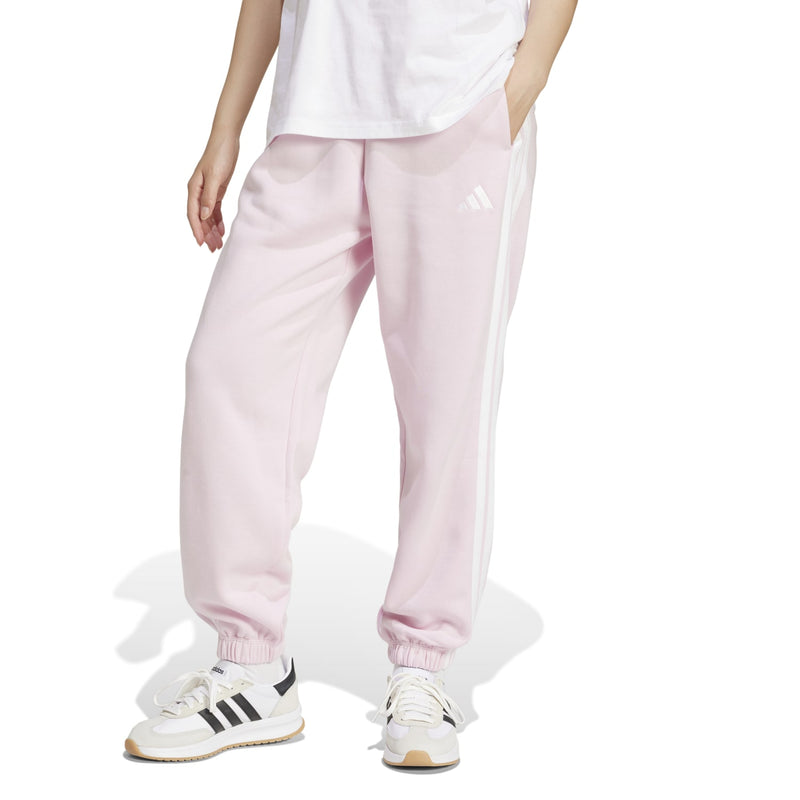 Clear Pink women's loose track pants with side 3-stripe detailing and relaxed fit