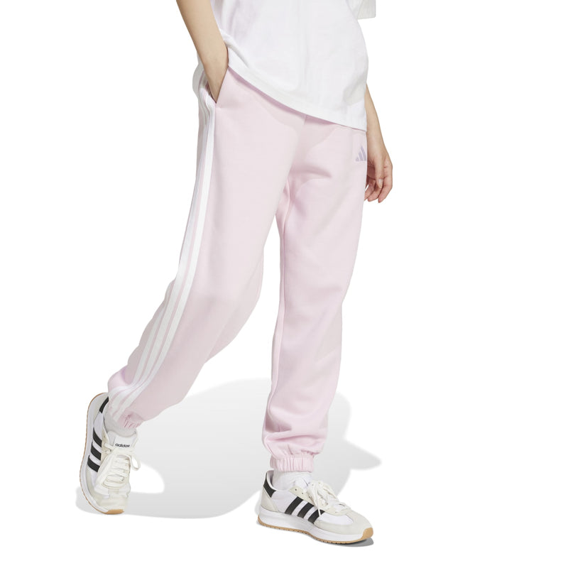 Clear Pink women's loose track pants with tapered leg and elastic cuff hem