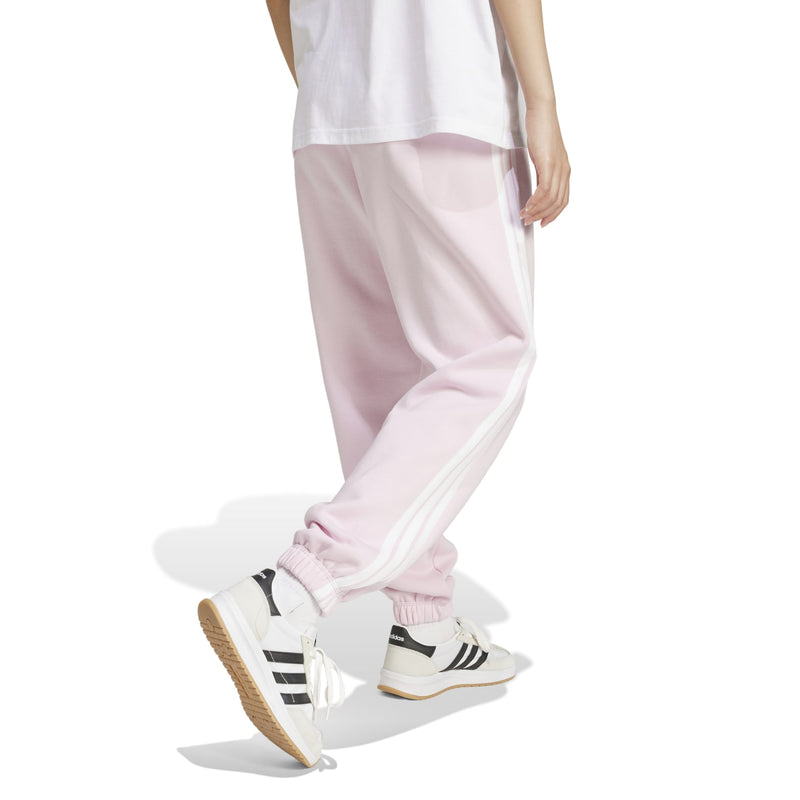 Clear Pink women's loose pants with stretch cuffs and side 3-stripe bands