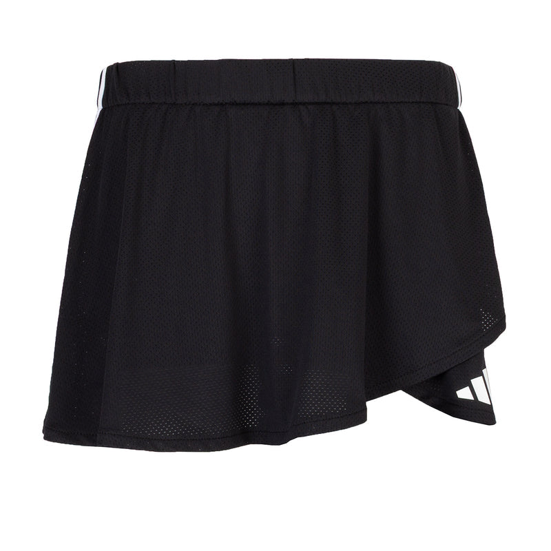 Youth black faux-wrapped skort with elastic waistband and draped side overlay