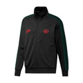 Men's black tracktop with full zip, stand collar, green side stripes, red rose logos