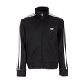 Youth black track jacket with full-zip and striped sleeves, standing collar, trefoil logo