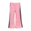 Youth light pink track pants with black side stripes and elastic waistband