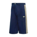 Men's navy twill jorts with side triple stripes and small front trefoil logo