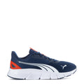 Youth navy mesh lace-up sneakers with white midsole and orange heel accents, Puma