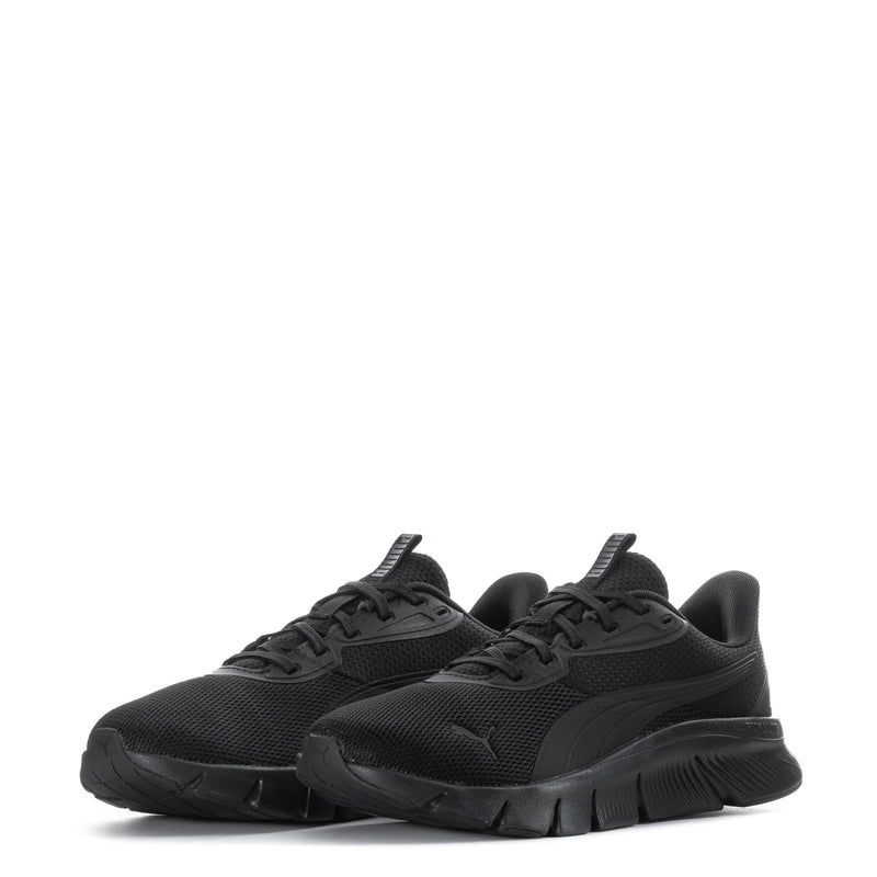 Black lace-up athletic sneaker with textured upper and oversized tread sole