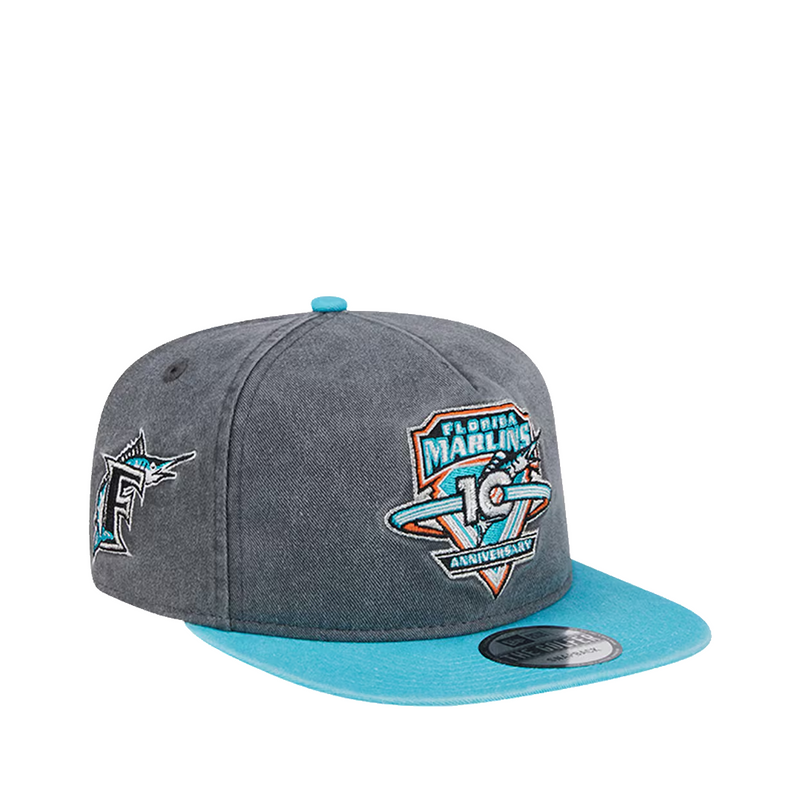 FLORIDA MARLINS 10TH ANNIVERSARY PIGMENT DYE GOLFER SNAPBACK GREY BLACK / TEAL