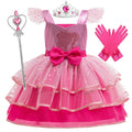 Fly Sleeve Barbie Party Dresses for Girl Pink Tulle Princess Dress Birthday Prom Gown