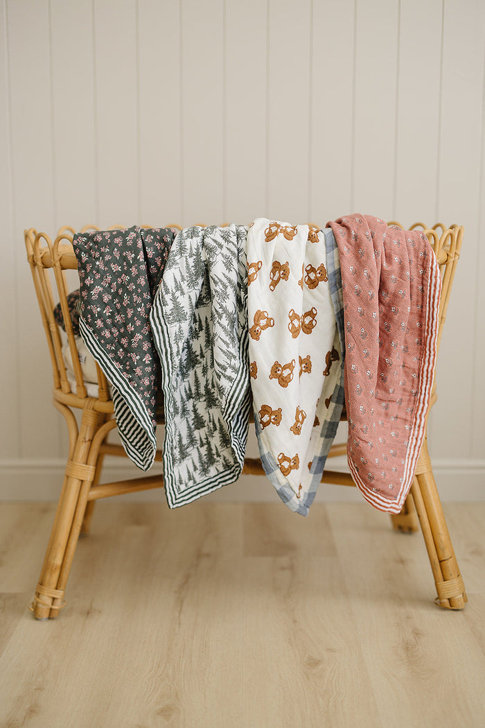Forrest + Green Stripes Muslin Quilt