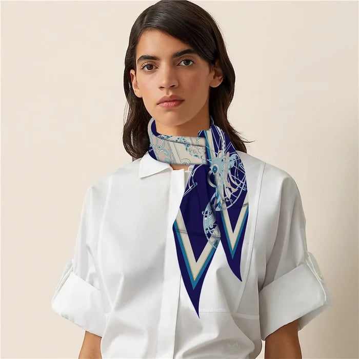 Four-Wheeled Carriage Navy Silk Diamond Scarf