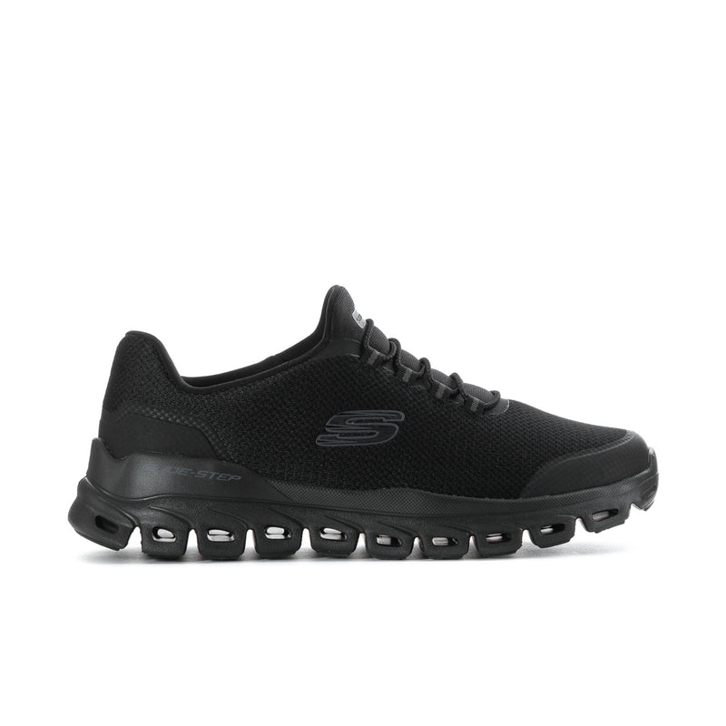 Men's black wide lace-up knit sneakers with chunky perforated rubber sole