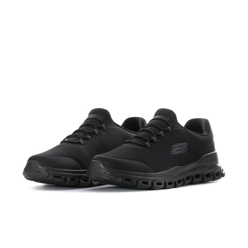 Men's black wide lace-up knit sneakers, side-by-side angled view