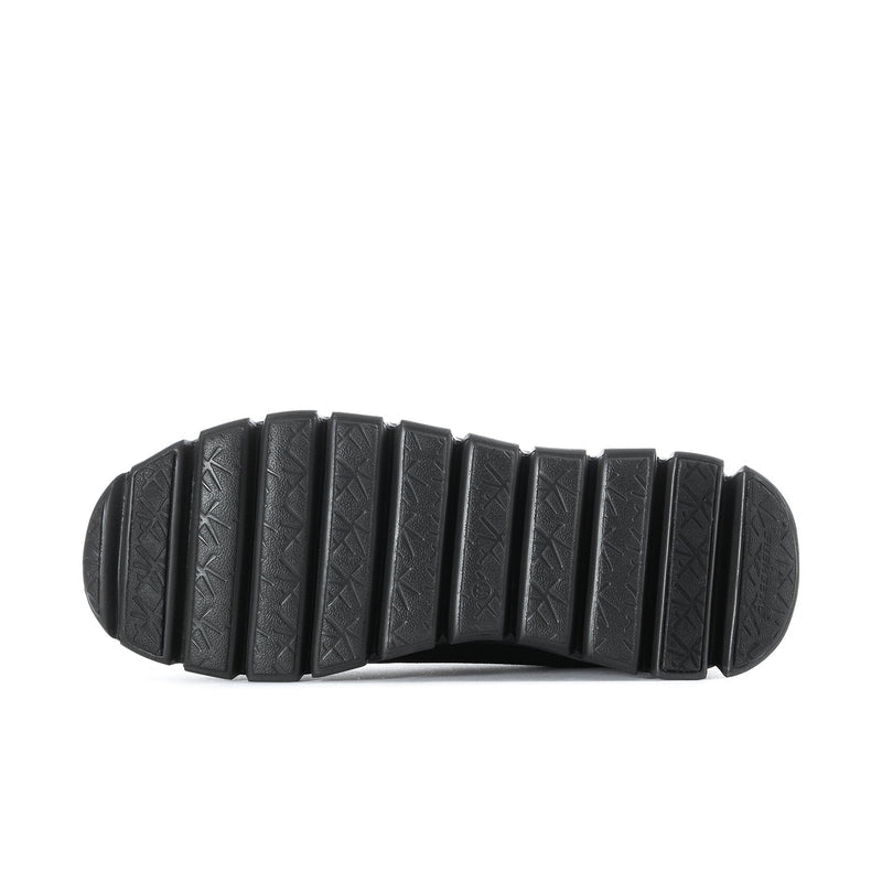 Men's black wide sneakers, rubber outsole with deep tread and grooves