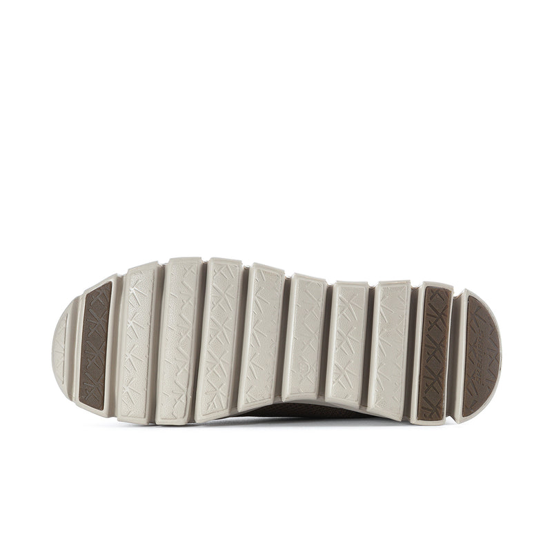 Men's wide sneaker outsole, textured white tread with brown side grip panels