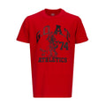 Red youth graphic T-shirt with large black sports lettering on front