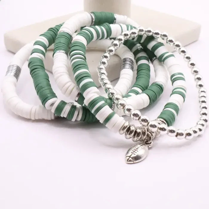 Green and White Game Day Bracelet Stack