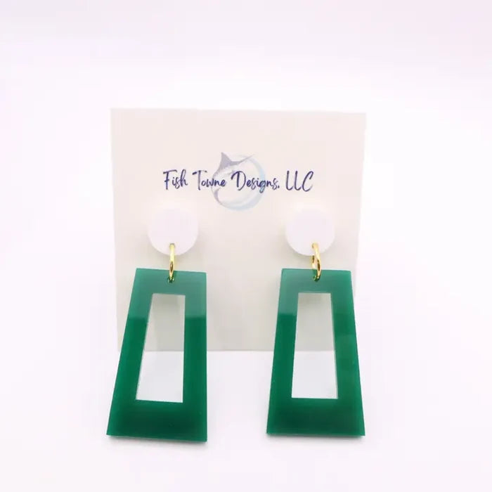 Green & White Acrylic Game Day Earrings