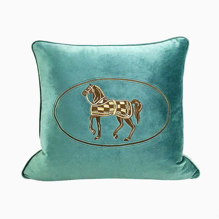 Greta Embroidered Velvet Pillow Cover Blue