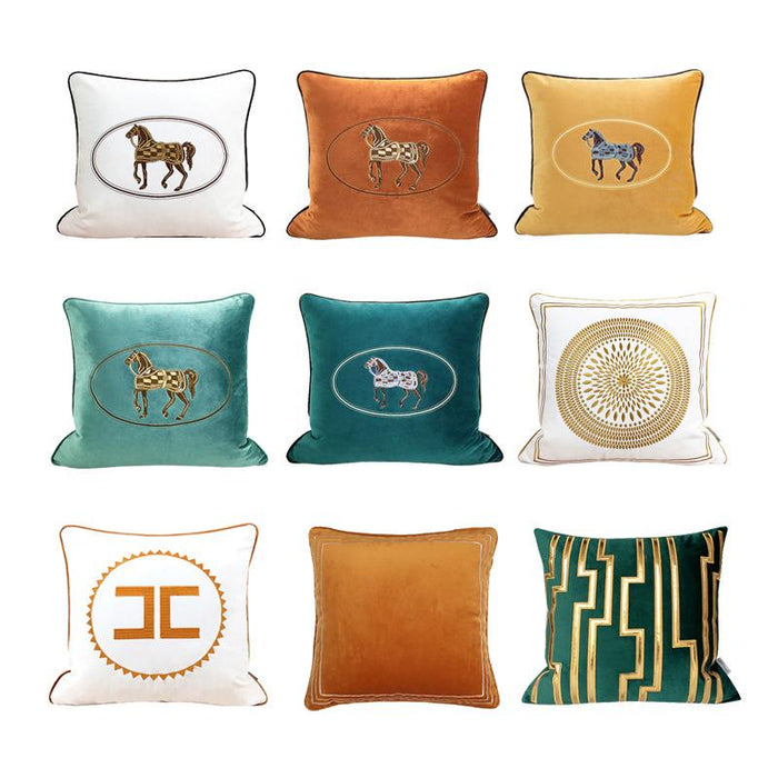 Greta Embroidered Velvet Pillow Cover Blue