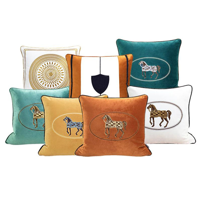 Greta Embroidered Velvet Pillow Cover Blue