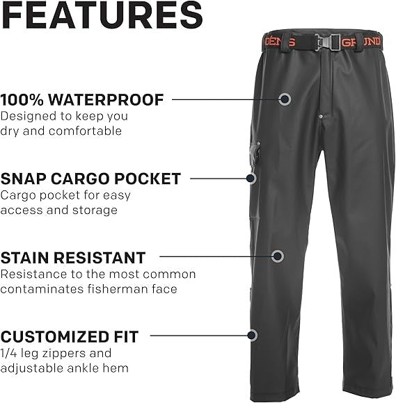 Grundens Men’s Neptune Fishing Pants 10078-001 Waterproof Breathable Black