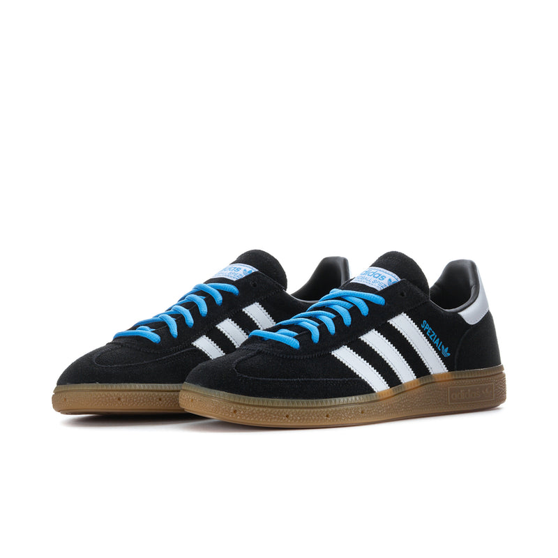 Men's Handball Spezial sneakers, black suede with white stripes and blue lace-up